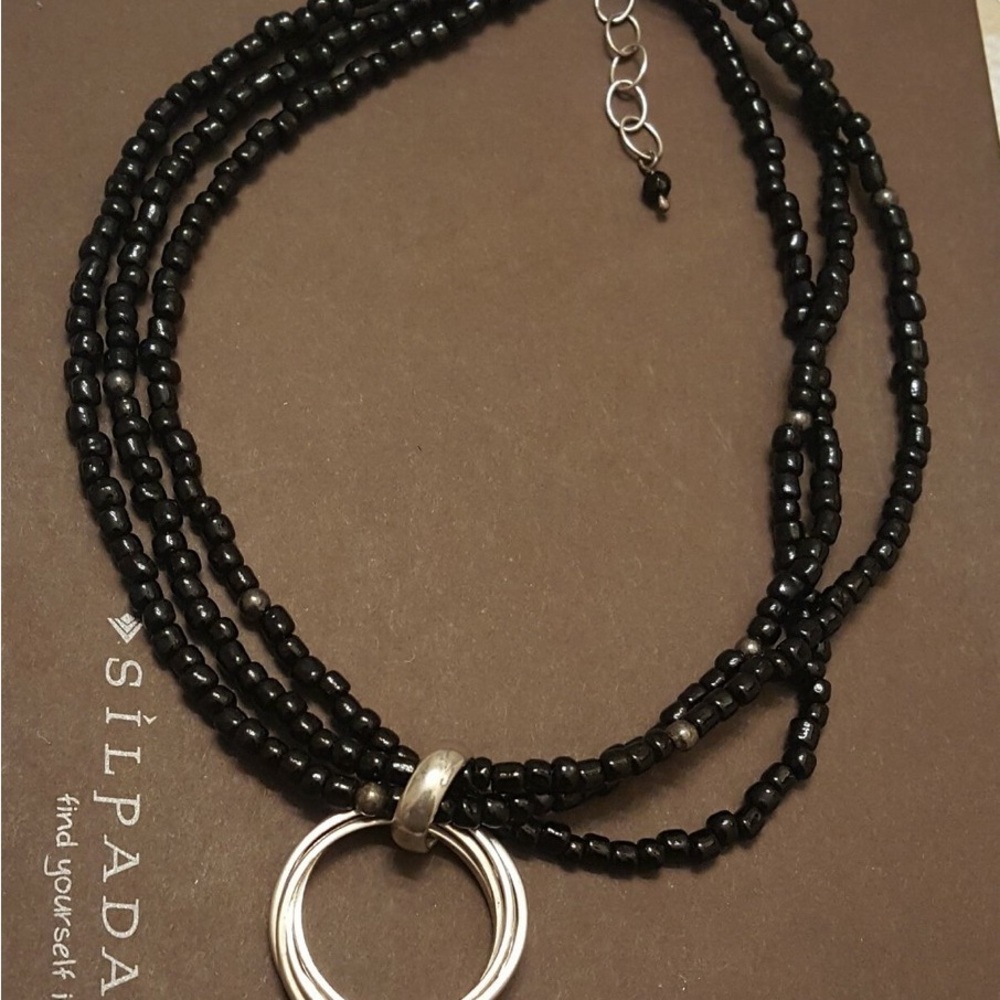 Silpada Black and Silver Multi-Strand Necklace with Crescent Pendant - Picture 2 of 7